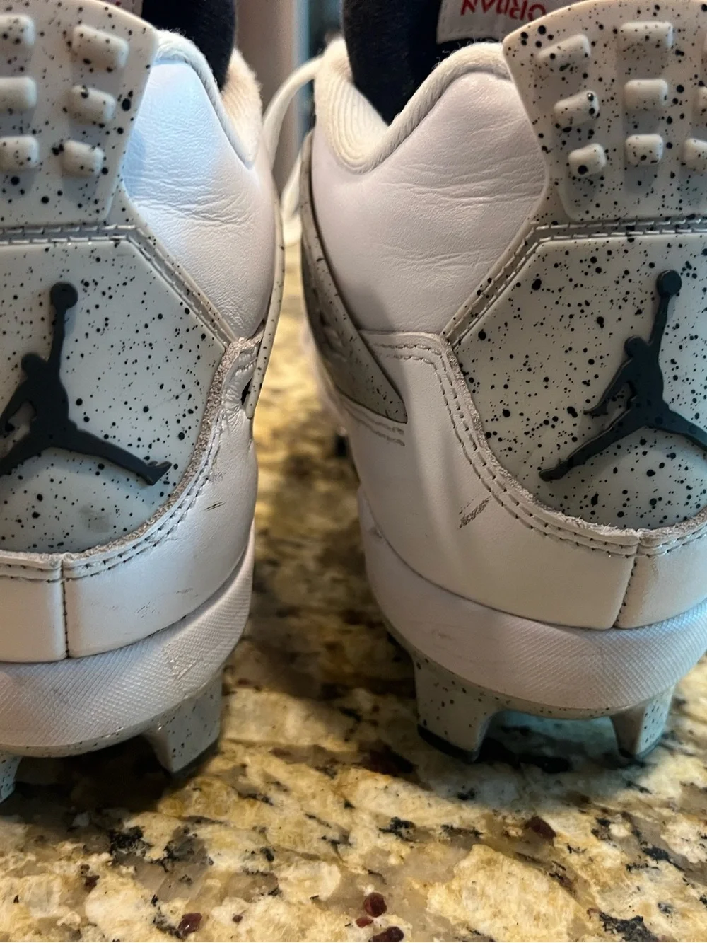 Air-Jordan White Kids molded cleats Shoes with Red Jumpman Accent